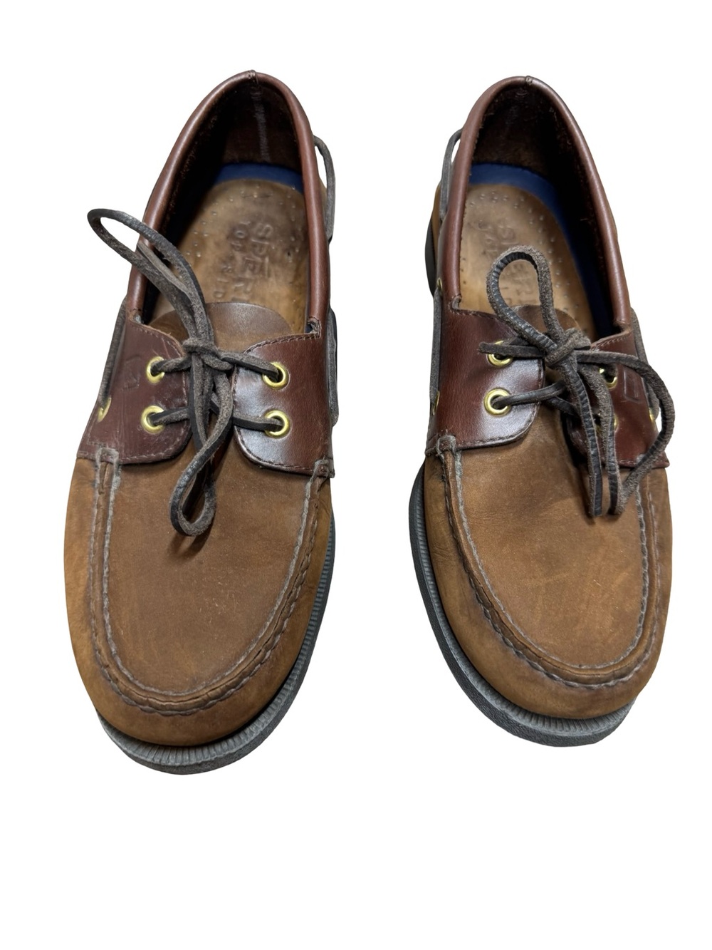 Sperry Brown Suede and Dark Brown Leather Boat Shoes SZ 9.5